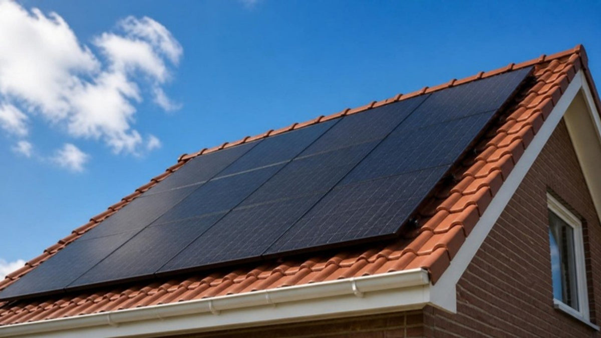 Zonnepanelen op een pannendak (illustratie)