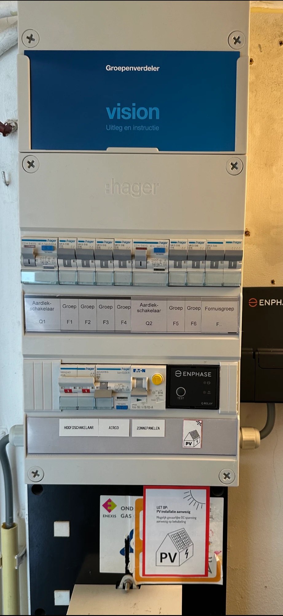 Nieuwe groepenkast met groep voor zonnepanelen, door ons geplaatst